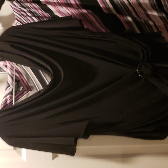 Blouse skirt set,scallop sleeve, faux belt cowl neck, below knee elastic skirt - Picture 2 of 4